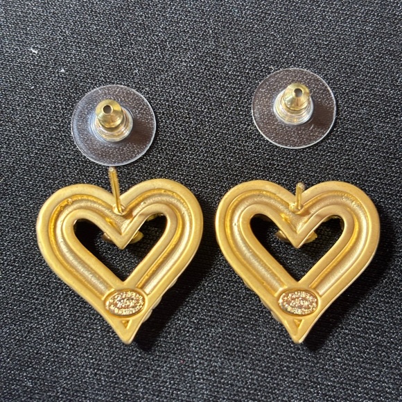 729. Upcycled Brushed Gold Tone Heart-Shaped Earrings - Picture 2 of 4